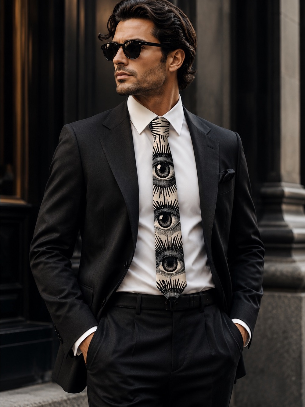 Stylish Black & White Eye-Print Tie - Unbranded - Picture 2 of 2